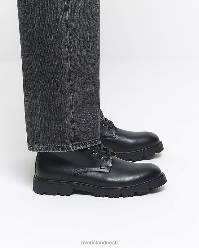 jalatsid must mehed River Island kunstnahast võitlussaapad 44TLL2753