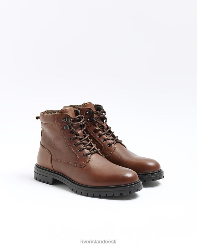 jalatsid pruun mehed River Island nahast polsterdatud kraega saapad 44TLL2718