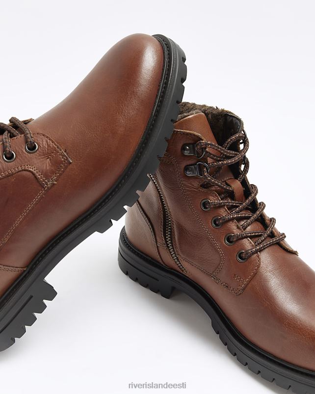 jalatsid pruun mehed River Island nahast polsterdatud kraega saapad 44TLL2718