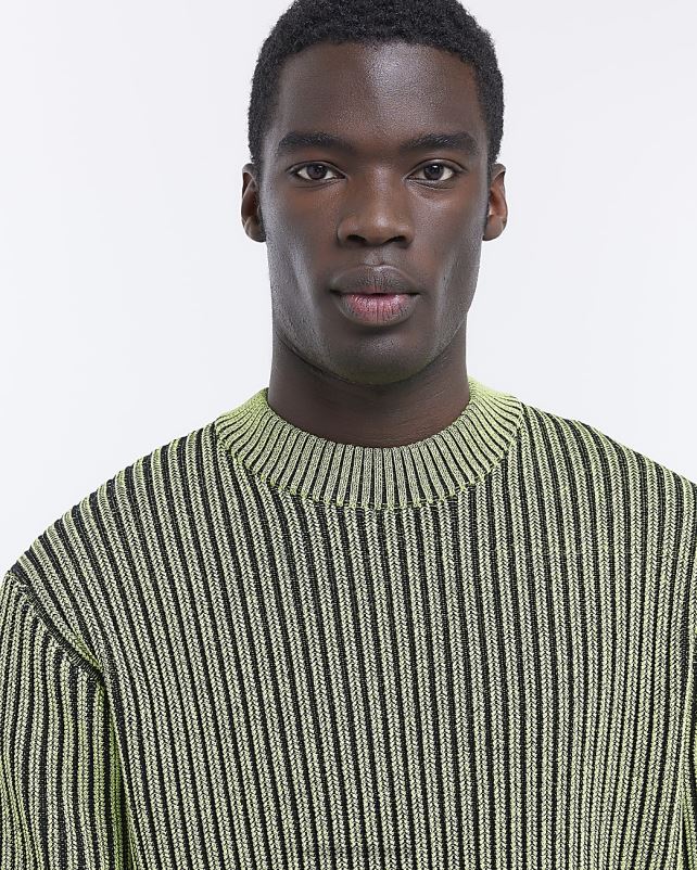 kehakate roheline mehed River Island tavalise istumisega põimitud soonikuga džemper 44TLL2737