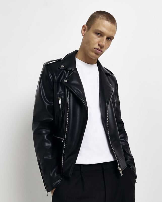 kehakate must mehed River Island kunstnahast lukuga biker jope 44TLL5431