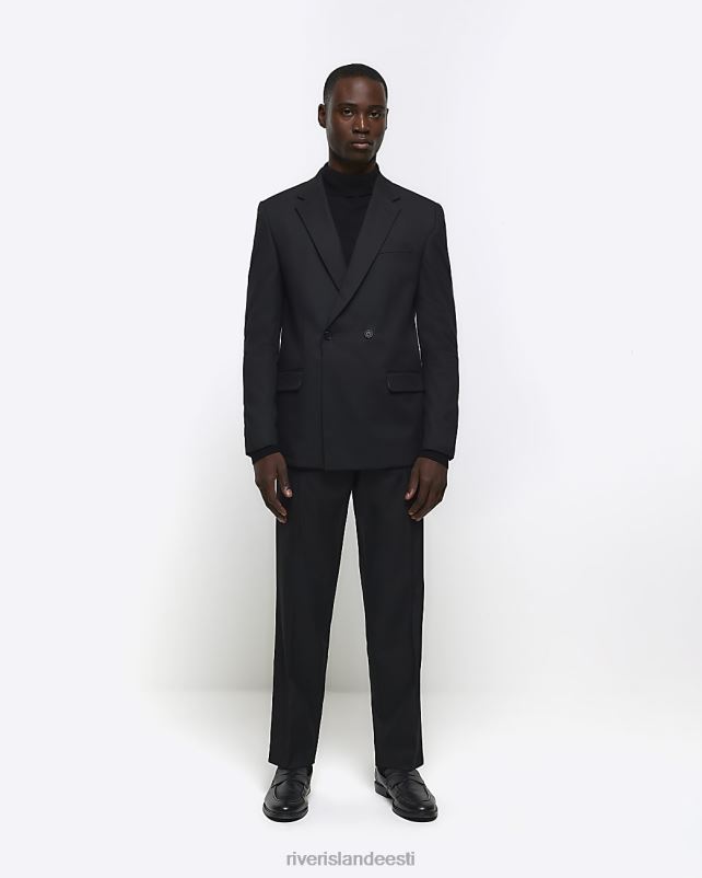 kehakate must mehed River Island slim fit topelt rinnaga ülikonna jope 44TLL2387