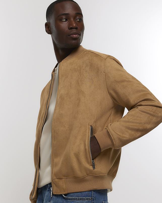 kehakate pruun mehed River Island tavaline istuv suedette bomber jope 44TLL2420