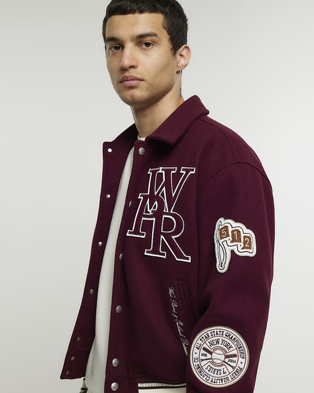 kehakate punane mehed River Island tavalise sobivusega ülikooli bomber jope 44TLL2698