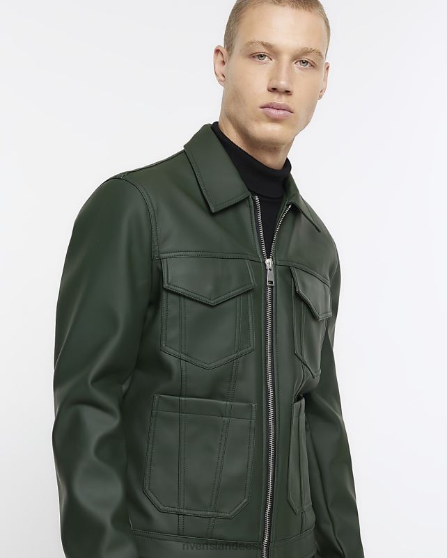 kehakate roheline mehed River Island tavalise sobivusega kunstnahast lääne jope 44TLL5380