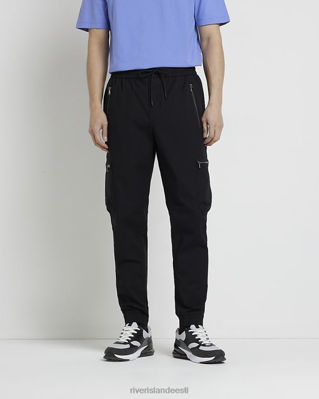 kehakate must mehed River Island õhukesed lukuga taskuga püksid 44TLL3088