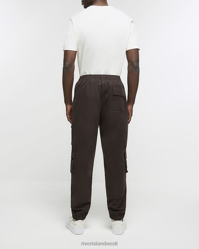 kehakate pruun mehed River Island õhukesed mitme taskuga püksid 44TLL2423