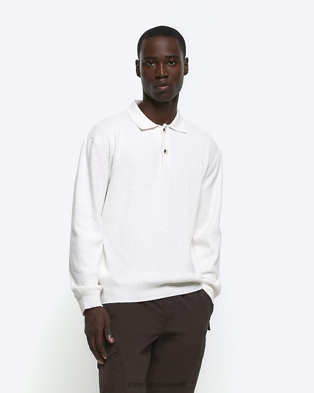 kehakate ekru mehed River Island slim fit boucle pikkade varrukatega polo 44TLL2324