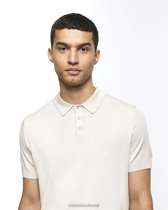 kehakate ekru mehed River Island slim fit kootud polosärk 44TLL2800