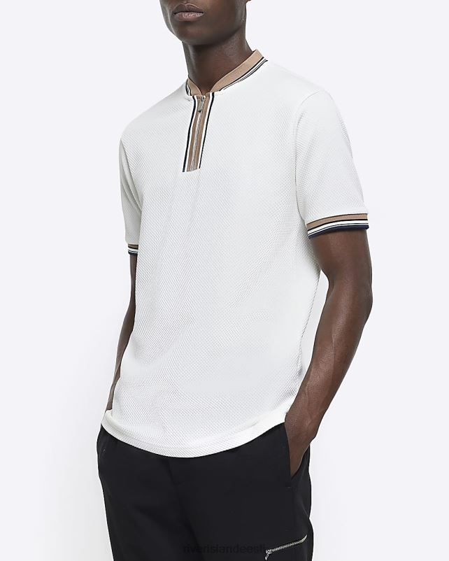 kehakate ekru mehed River Island slim fit tekstuuriga teibitud polo 44TLL2378