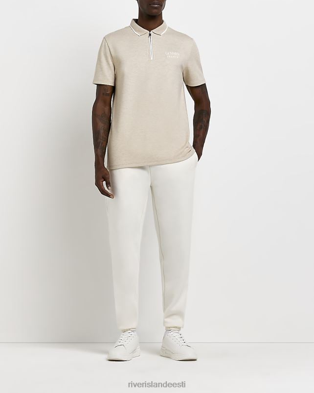 kehakate ekru mehed River Island slim fit tikitud lühikeste varrukatega polo 44TLL5916