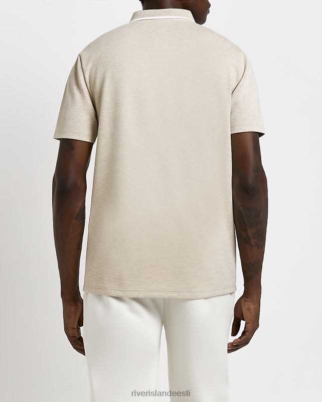 kehakate ekru mehed River Island slim fit tikitud lühikeste varrukatega polo 44TLL5916
