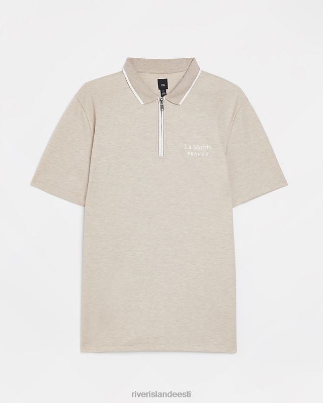 kehakate ekru mehed River Island slim fit tikitud lühikeste varrukatega polo 44TLL5916