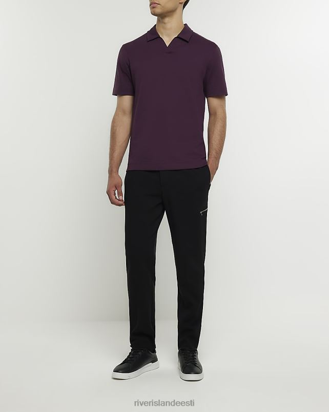 kehakate lilla mehed River Island slim fit avatud kraega polo 44TLL2584
