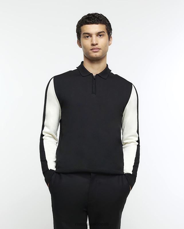 kehakate must mehed River Island slim fit värvi plokk tõmblukuga polo 44TLL5419