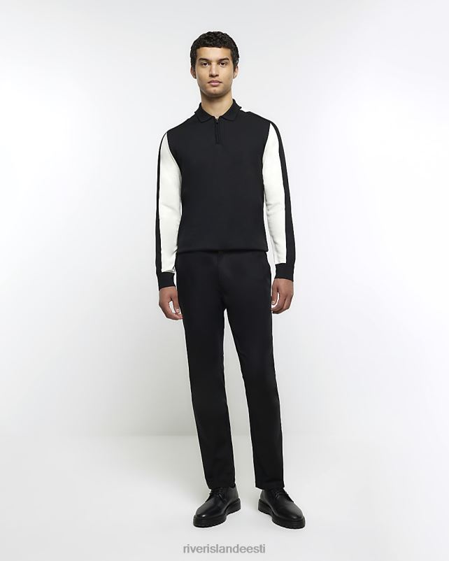 kehakate must mehed River Island slim fit värvi plokk tõmblukuga polo 44TLL5419