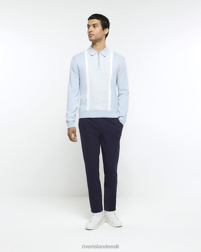 kehakate sinine mehed River Island slim fit kootud pikkade varrukatega polo 44TLL5620