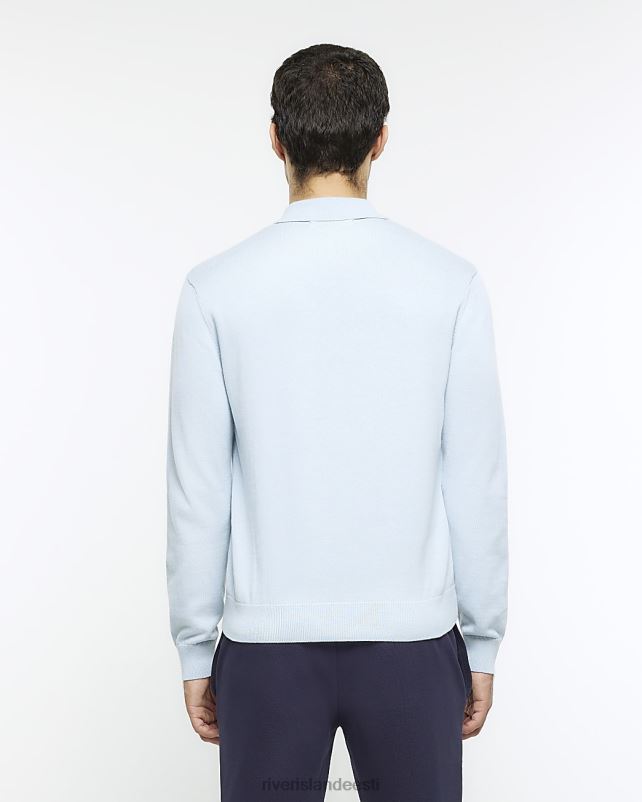 kehakate sinine mehed River Island slim fit kootud pikkade varrukatega polo 44TLL5620