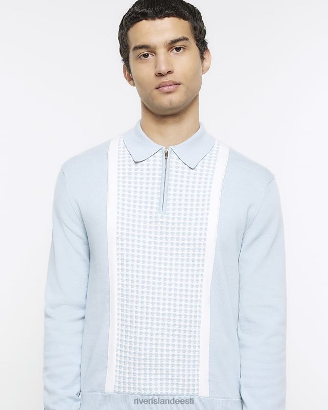 kehakate sinine mehed River Island slim fit kootud pikkade varrukatega polo 44TLL5620