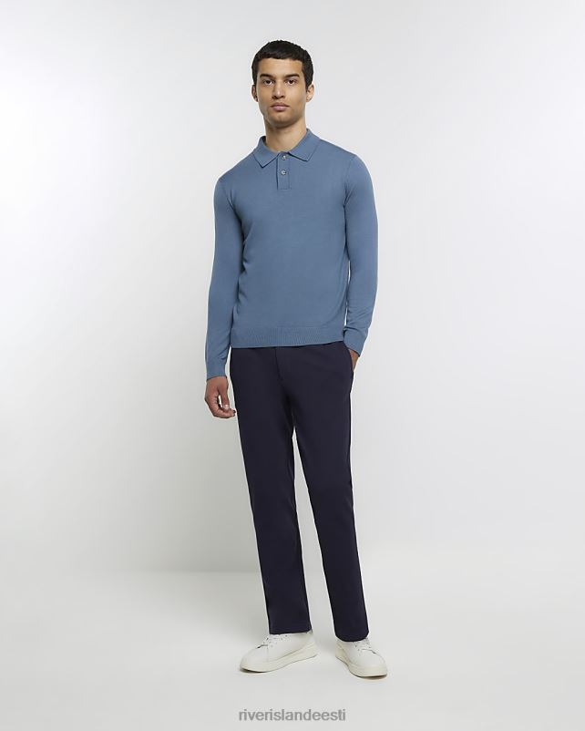kehakate sinine mehed River Island slim fit pikkade varrukatega polo 44TLL2791