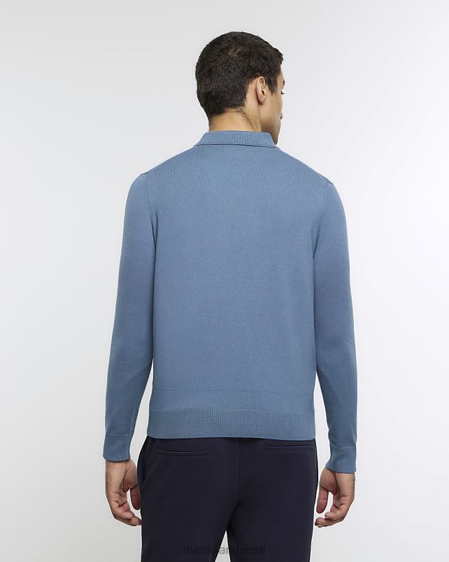 kehakate sinine mehed River Island slim fit pikkade varrukatega polo 44TLL2791