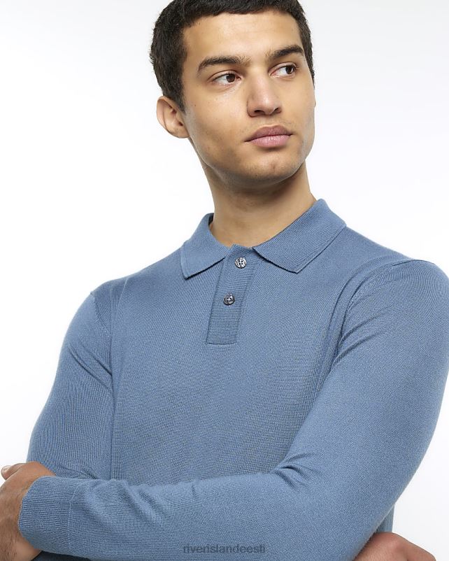 kehakate sinine mehed River Island slim fit pikkade varrukatega polo 44TLL2791