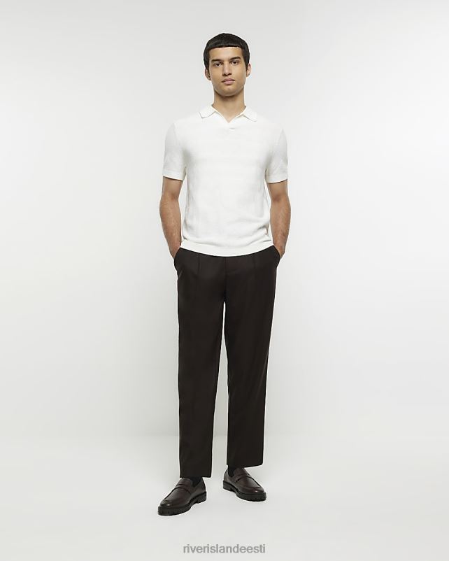 kehakate valge mehed River Island õhukese tekstuuriga avatud kraega polosärk 44TLL5395