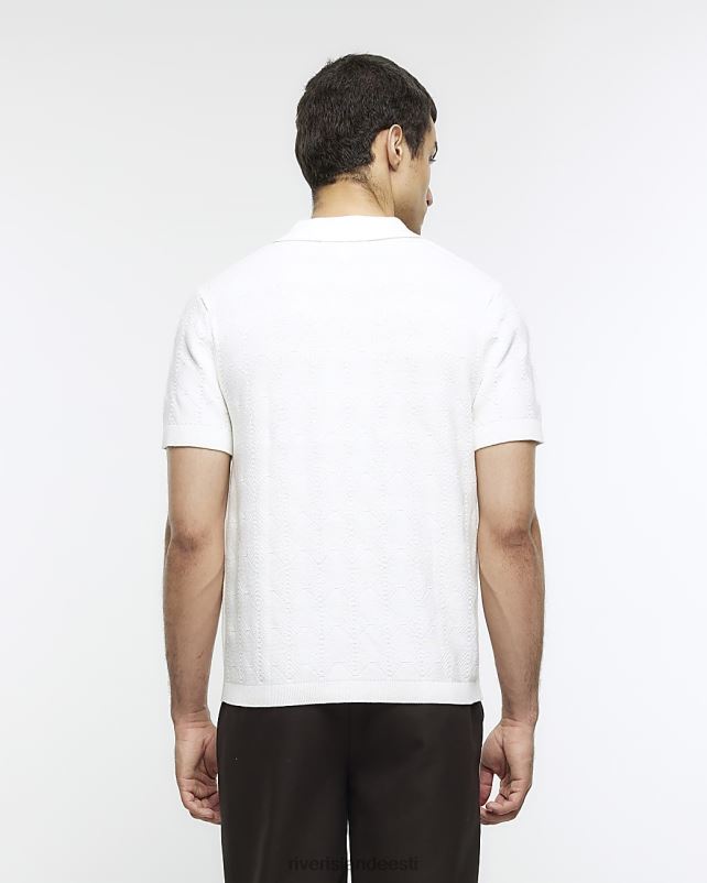 kehakate valge mehed River Island õhukese tekstuuriga avatud kraega polosärk 44TLL5395
