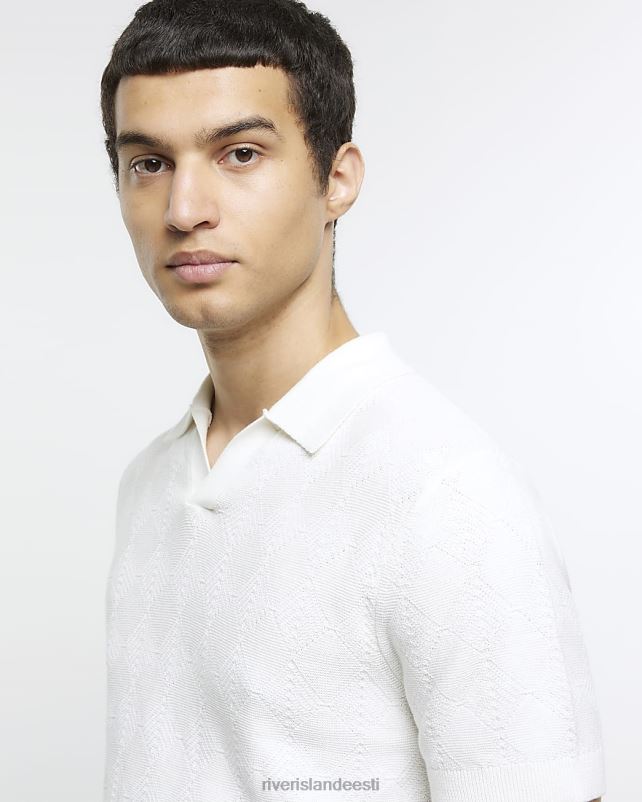 kehakate valge mehed River Island õhukese tekstuuriga avatud kraega polosärk 44TLL5395