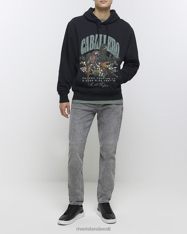 kehakate must mehed River Island Tavalise istumisega graafiline kapuuts 44TLL5491