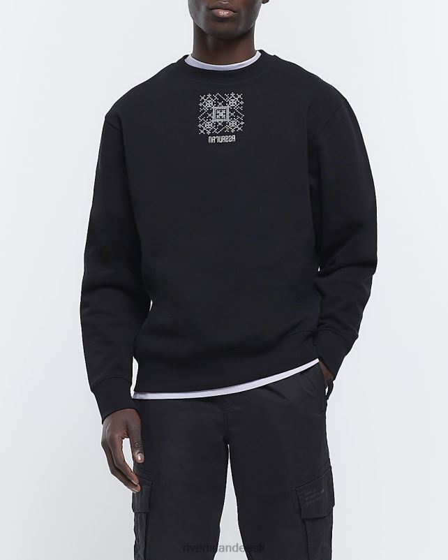 kehakate must mehed River Island tavalise õmblemisega detailidega dressipluus 44TLL5785