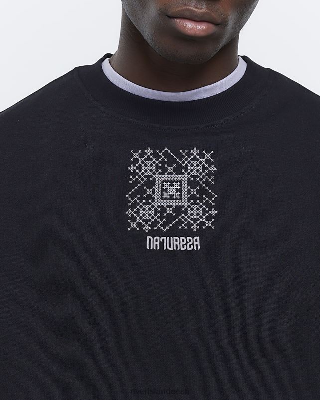 kehakate must mehed River Island tavalise õmblemisega detailidega dressipluus 44TLL5785