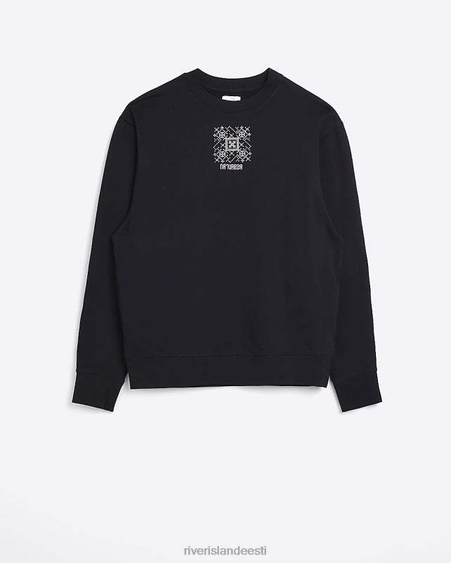 kehakate must mehed River Island tavalise õmblemisega detailidega dressipluus 44TLL5785