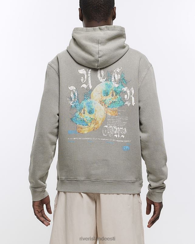 kehakate pestud halliks mehed River Island Tavalise vormiga graafiline pealuu kapuuts 44TLL5787