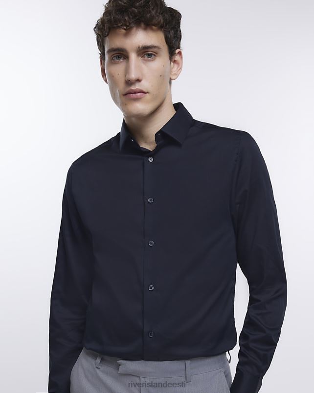 kehakate must mehed River Island slim fit satiinist pikkade varrukatega särk 44TLL5429