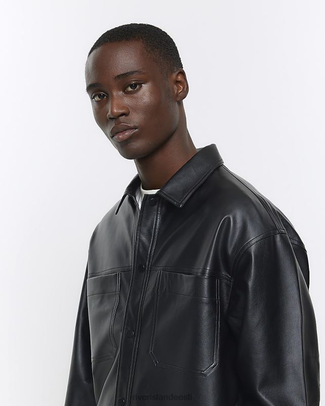 kehakate must mehed River Island tavalise istumisega kunstnahast särk 44TLL5517