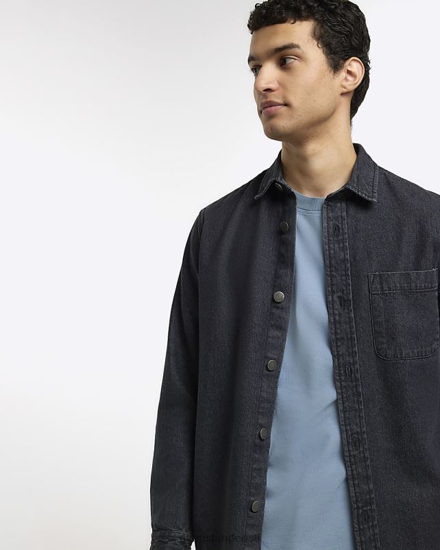 kehakate pestud mustaks mehed River Island tavalise sobivusega teksasärk 44TLL2756