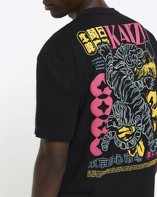 kehakate must mehed River Island Tavalise istmega jaapani graafiline T-särk 44TLL5690