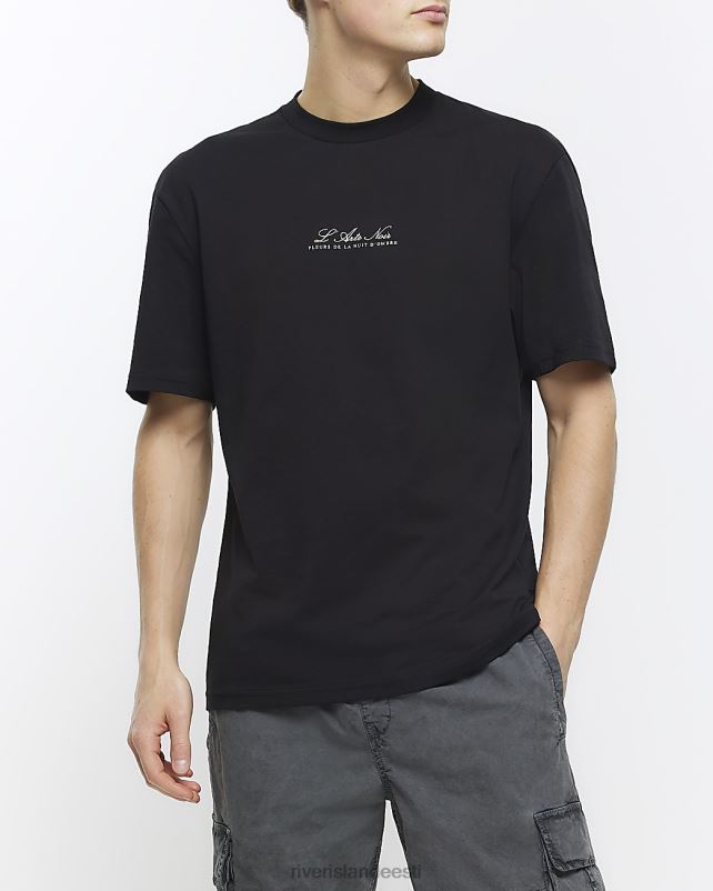 kehakate must mehed River Island Tavalise istmega lilleline graafiline T-särk 44TLL5509