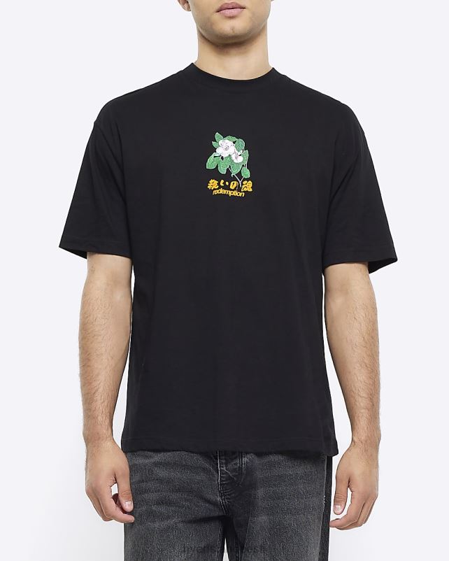 kehakate must mehed River Island ülisuure istmega lilleline graafiline T-särk 44TLL5657