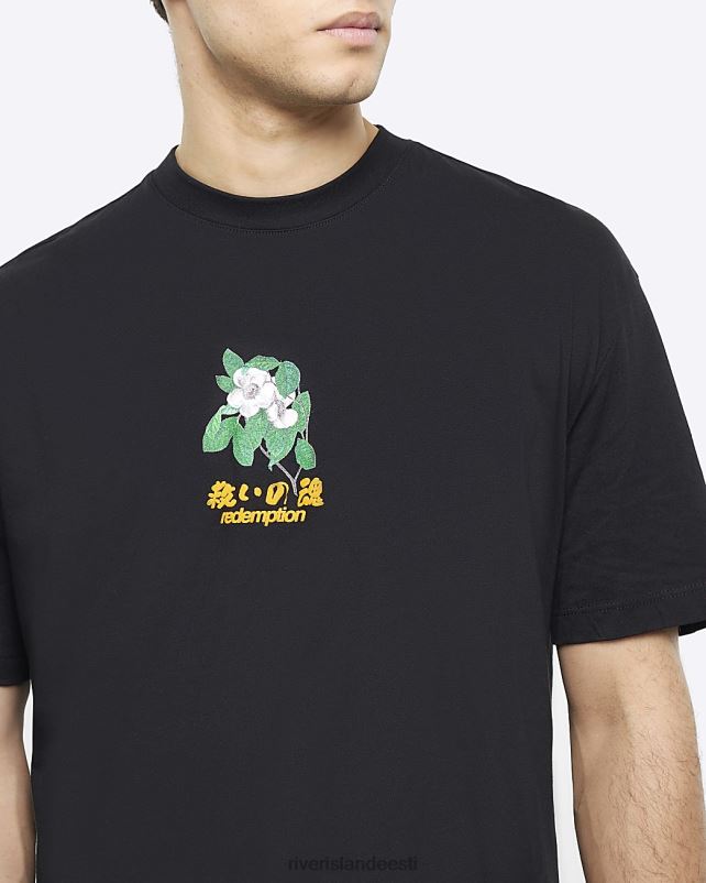 kehakate must mehed River Island ülisuure istmega lilleline graafiline T-särk 44TLL5657