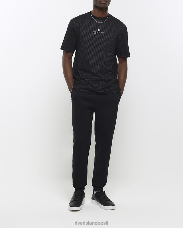 kehakate must mehed River Island tavalise sobivusega seersuckeri graafiline T-särk 44TLL5403