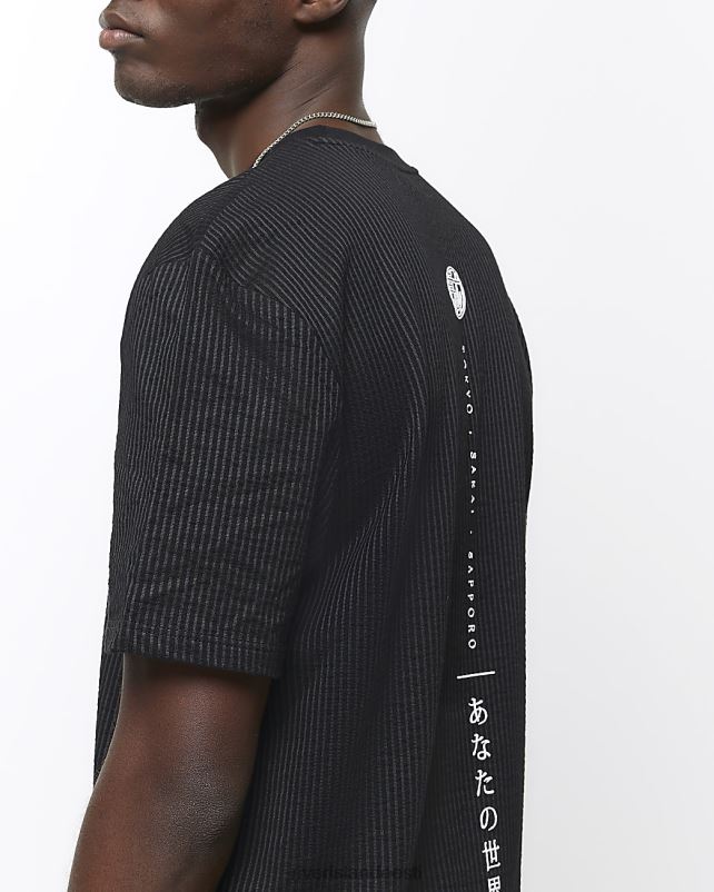 kehakate must mehed River Island tavalise sobivusega seersuckeri graafiline T-särk 44TLL5403