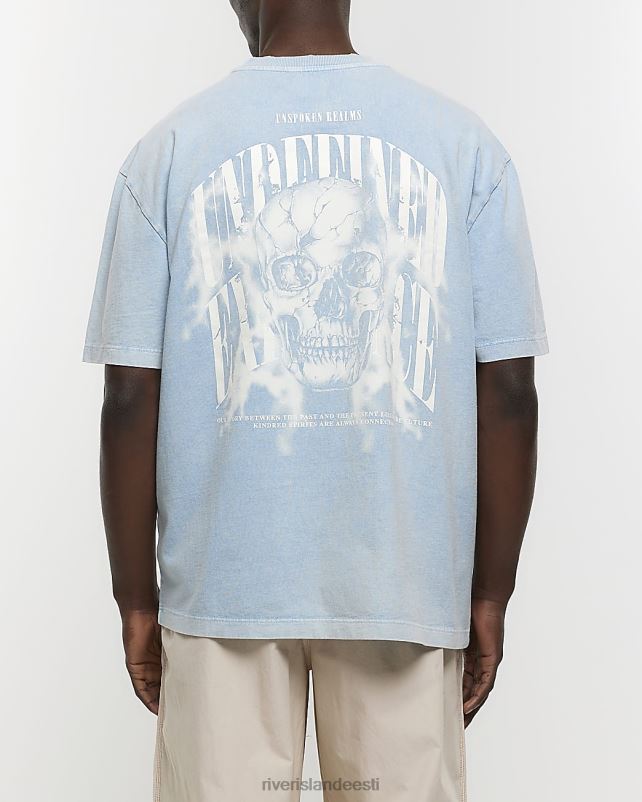 kehakate sinine mehed River Island ülisuure kujuga graafiline pealuu T-särk 44TLL2894