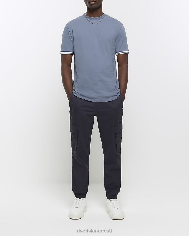 kehakate sinine mehed River Island slim fit teibitud varrukatega T-särk 44TLL2537