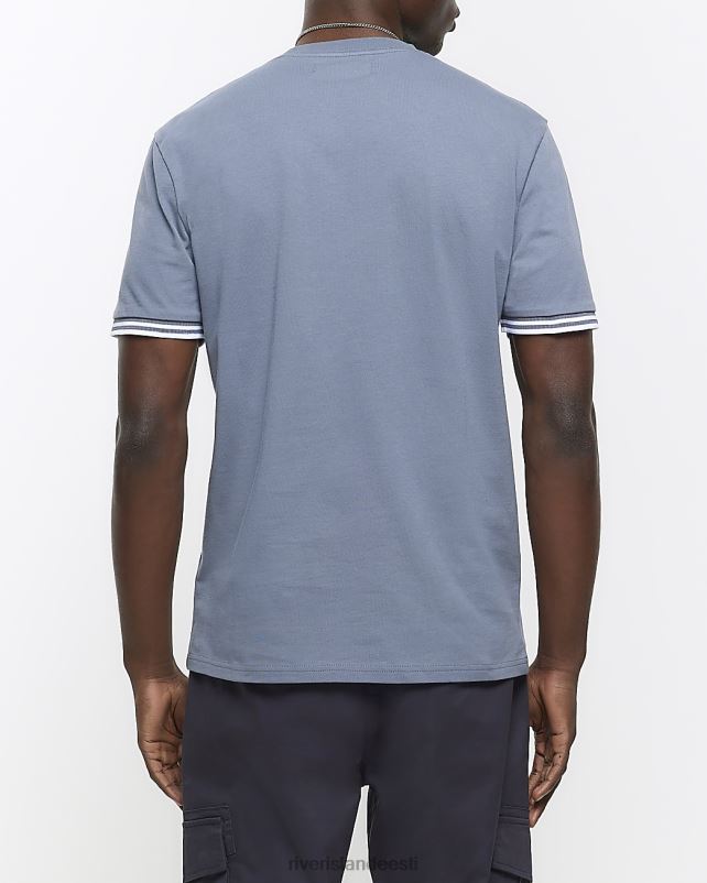 kehakate sinine mehed River Island slim fit teibitud varrukatega T-särk 44TLL2537