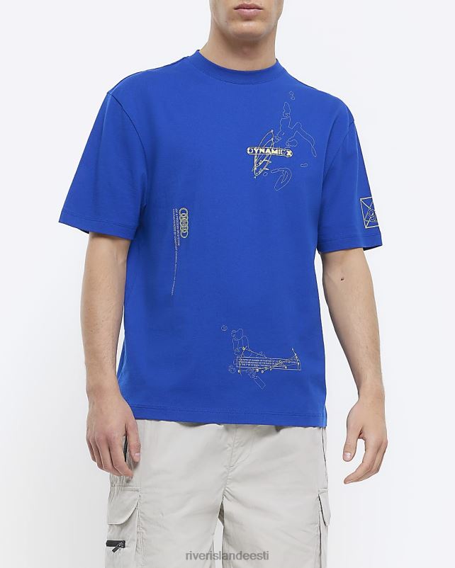 kehakate sinine mehed River Island tavalise istumisega mitme graafilise prindiga T-särk 44TLL5791