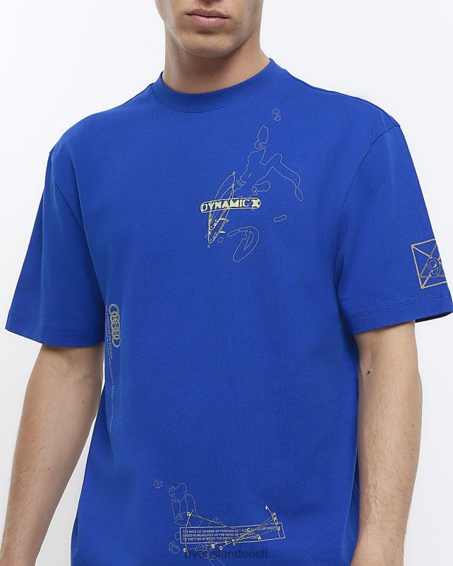 kehakate sinine mehed River Island tavalise istumisega mitme graafilise prindiga T-särk 44TLL5791