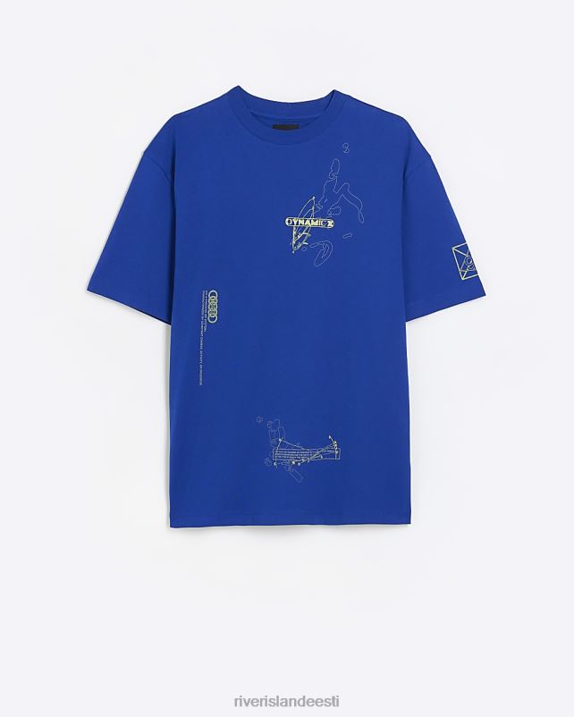 kehakate sinine mehed River Island tavalise istumisega mitme graafilise prindiga T-särk 44TLL5791