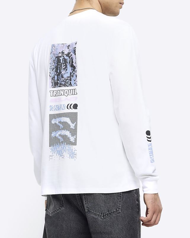 kehakate valge mehed River Island Tavalise istmega graafiline pikkade varrukatega T-särk 44TLL5655